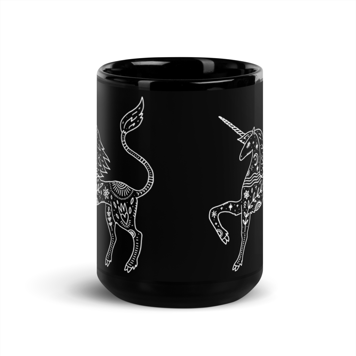 the unicorn | 15oz black glossy mug front