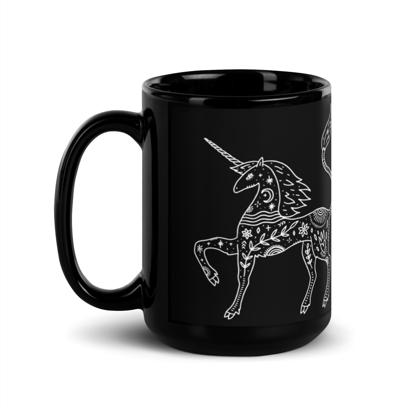 the unicorn | 15oz black glossy mug left
